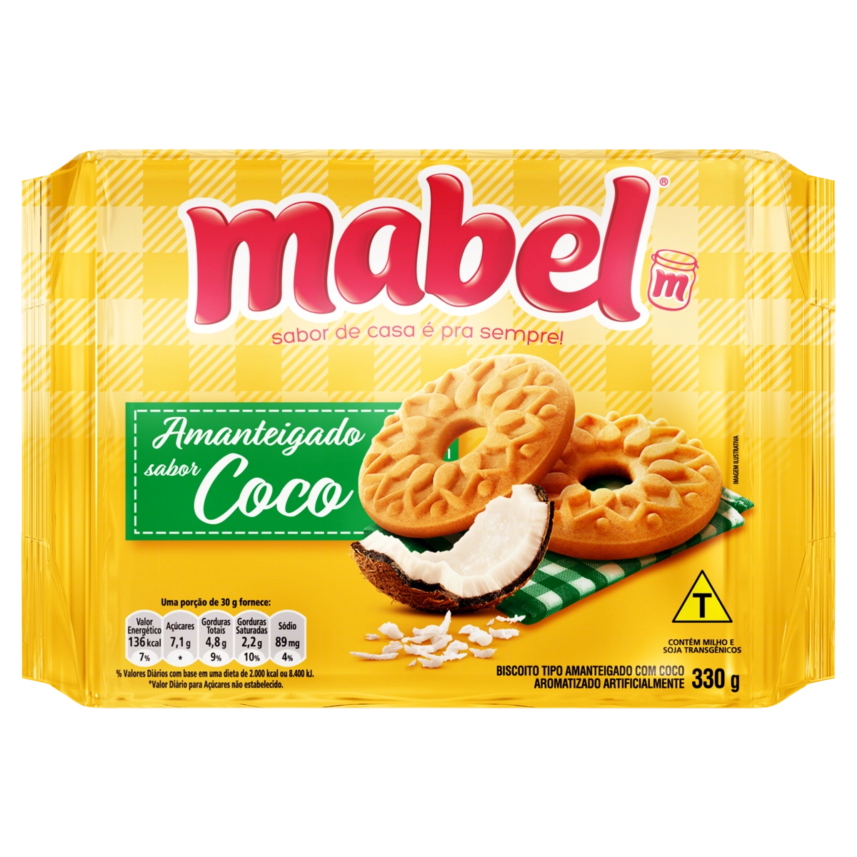 Biscoito Amanteigado Coco Mabel Pacote 330g