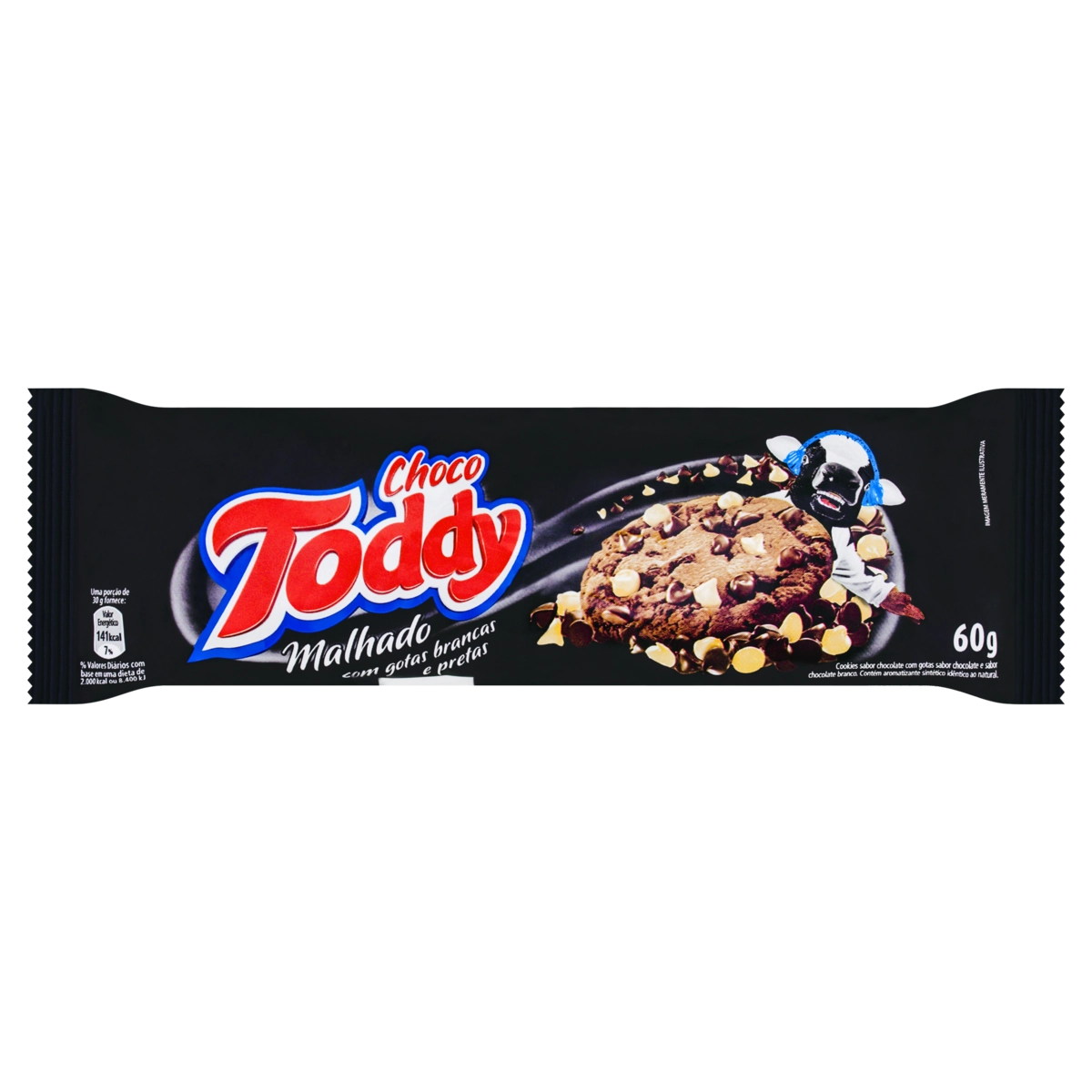 Biscoito Cookie Chocolate Com Gotas De Chocolate Branco E Preto Toddy Pacote 60g