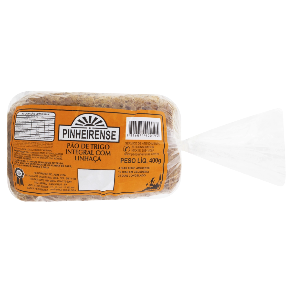 Pão Integral Linhaça Pinheirense Pacote 400g