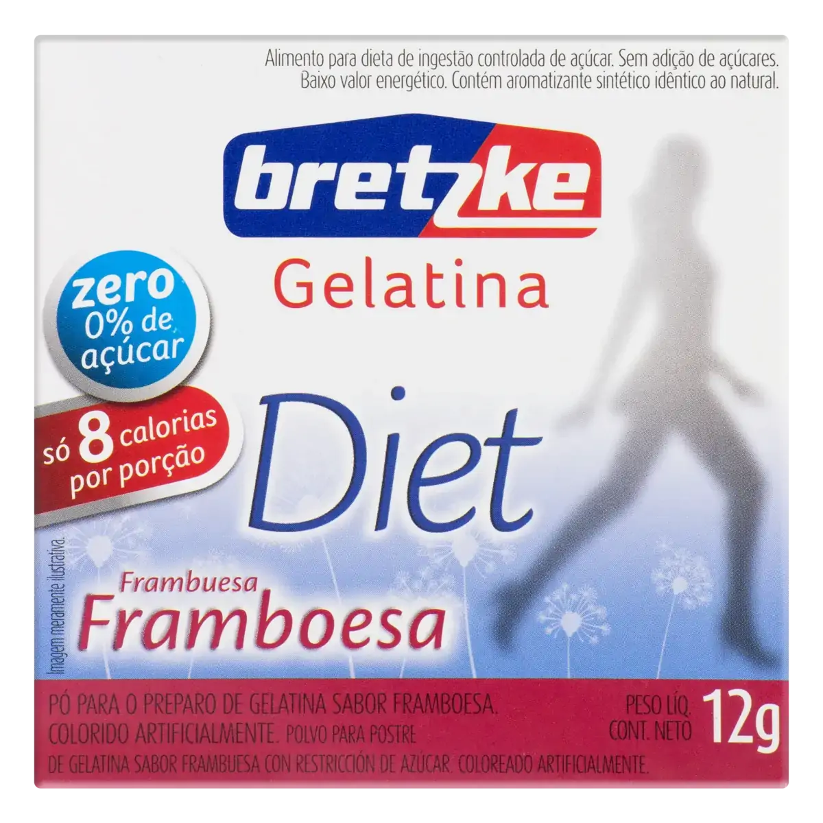 Gelatina Pó Framboesa Diet Zero Açúcar Bretzke Caixa 12g