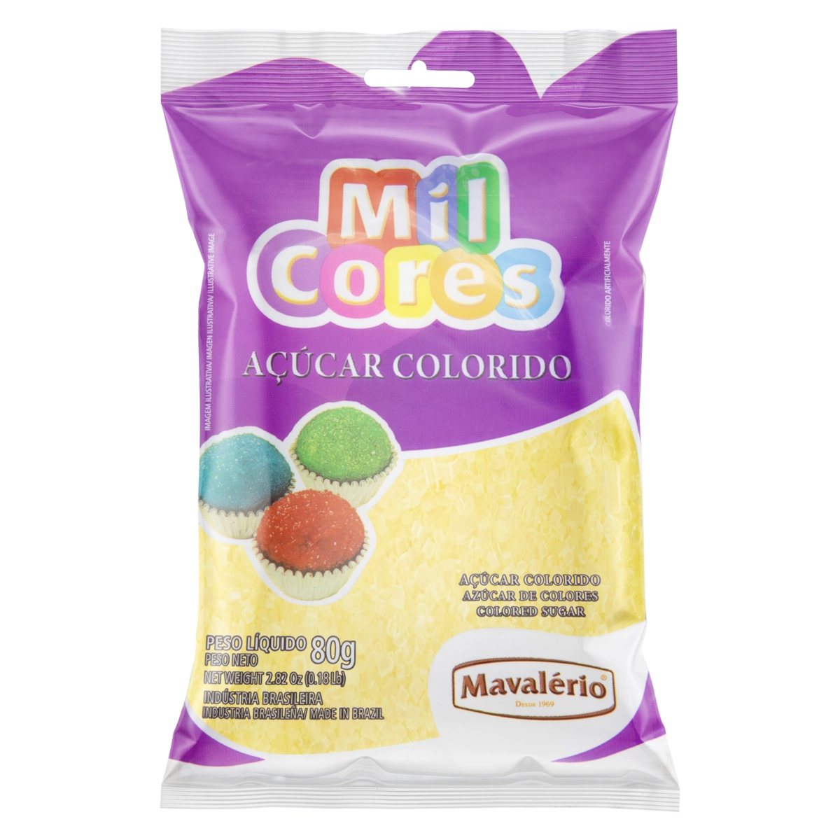 Açúcar Colorido Amarelo Mil Cores Pacote 80g