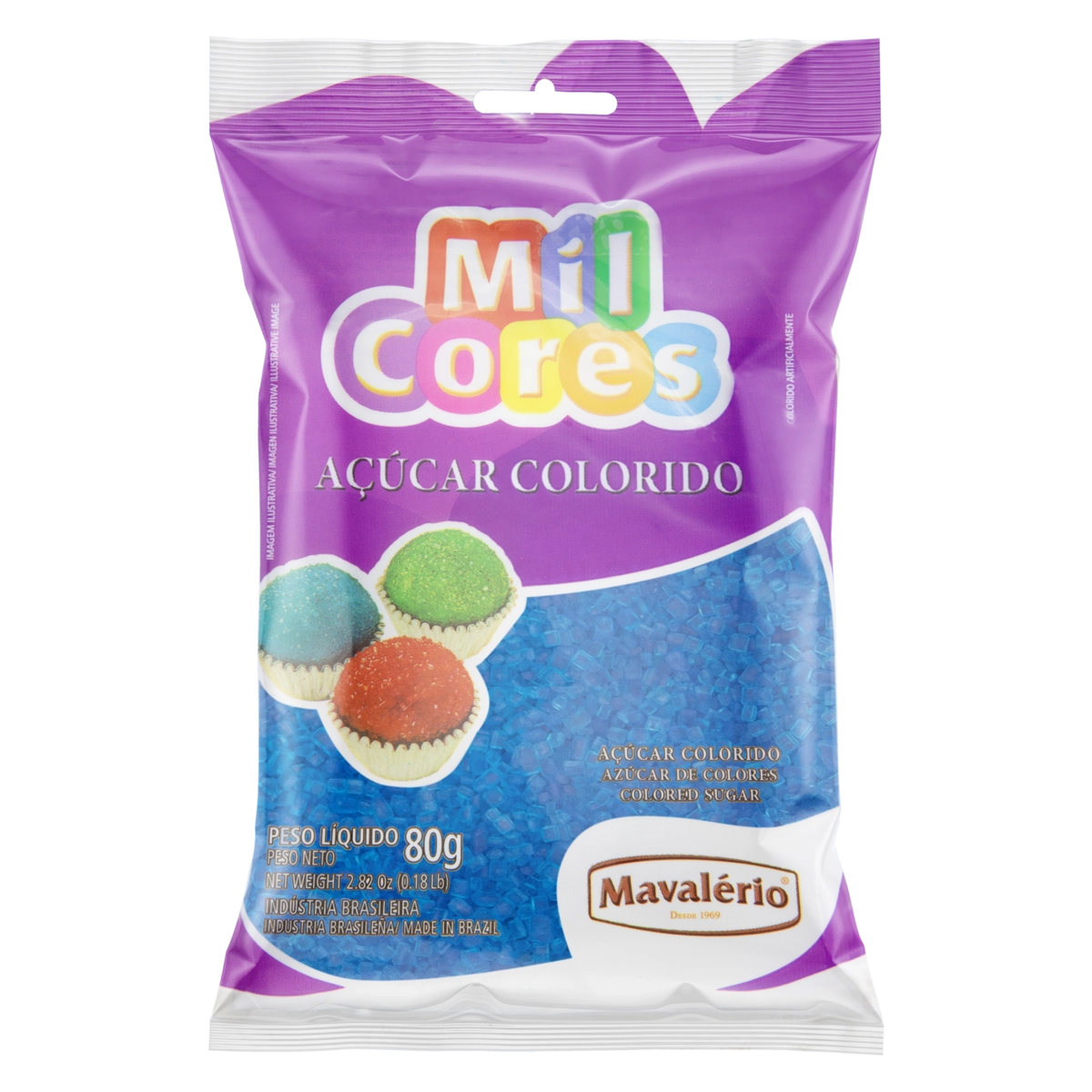Açúcar Colorido Azul Mil Cores Pacote 80g