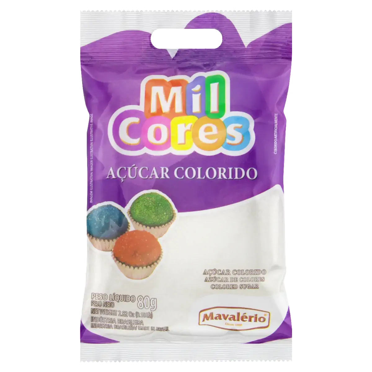Açúcar Colorido Branco Mil Cores Pacote 80g