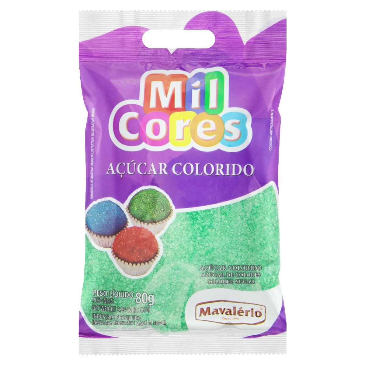 Açúcar Colorido Verde Mil Cores Pacote 80g