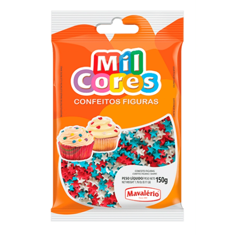 Confeito Figura Estr Brc/az/verm 150g Mavalerio