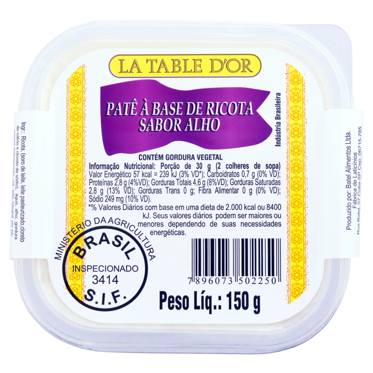Patê à Base De Ricota Alho La Table Dor Pote 150g