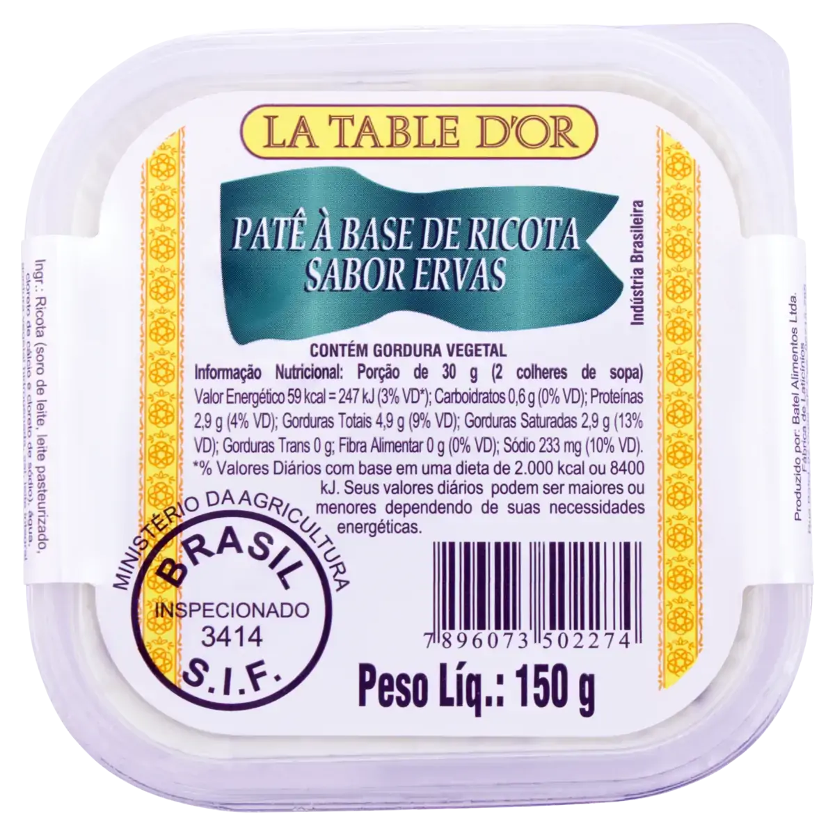Patê à Base De Ricota Ervas La Table Dor Pote 150g