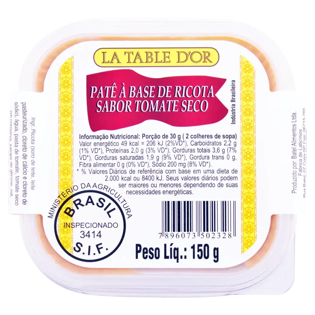 Patê à Base De Ricota Tomate Seco La Table Dor Pote 150g