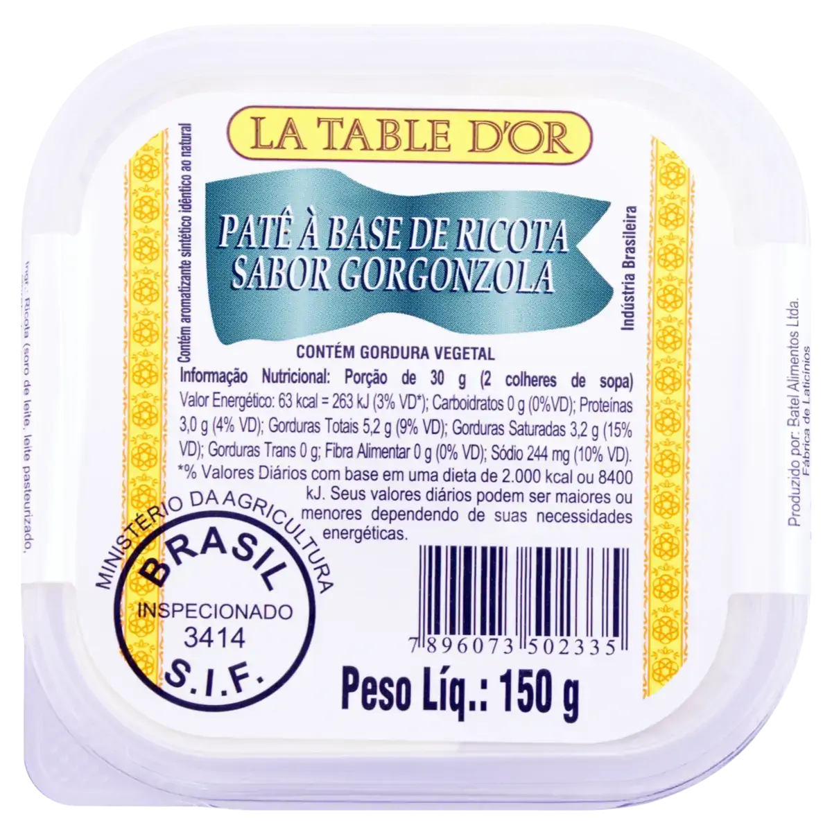 Patê à Base De Ricota Gorgonzola La Table Dor Pote 150g