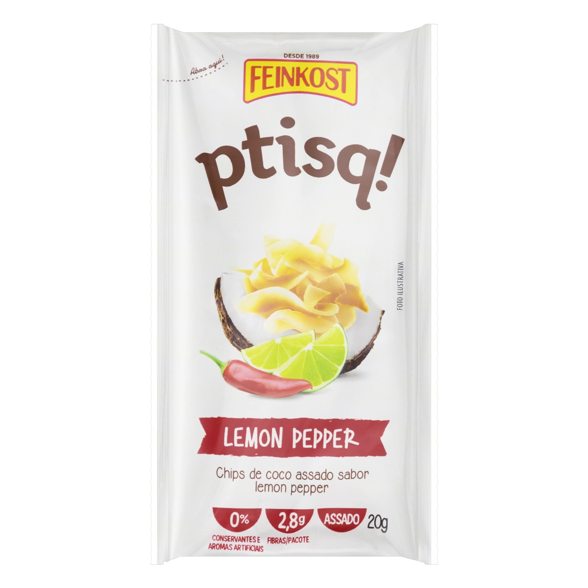 Chips De Coco Lemon Pepper Feinkost Ptisq Pacote 20g