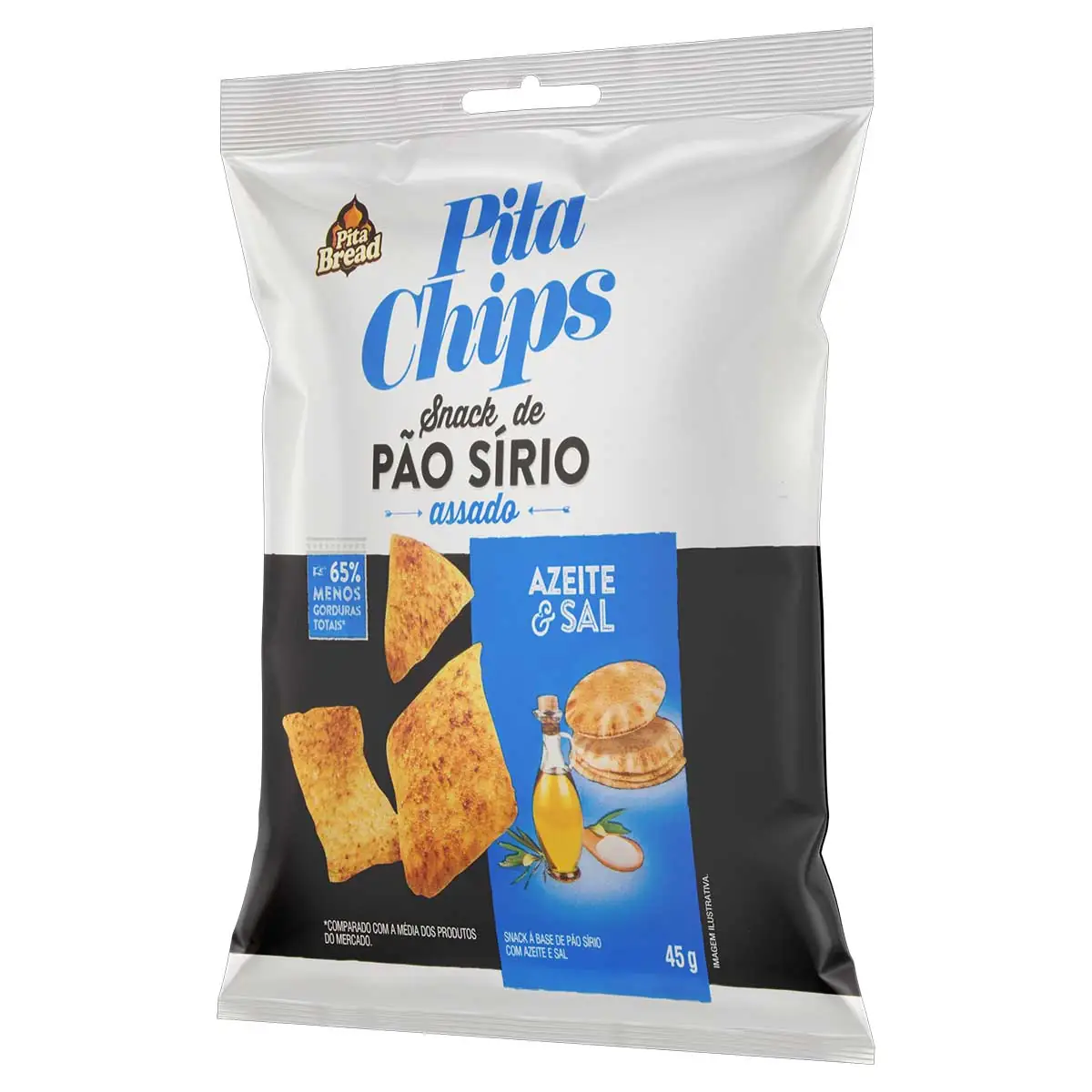 Snack De Pão Sírio Azeite E Sal Pita Chips Pacote 45g