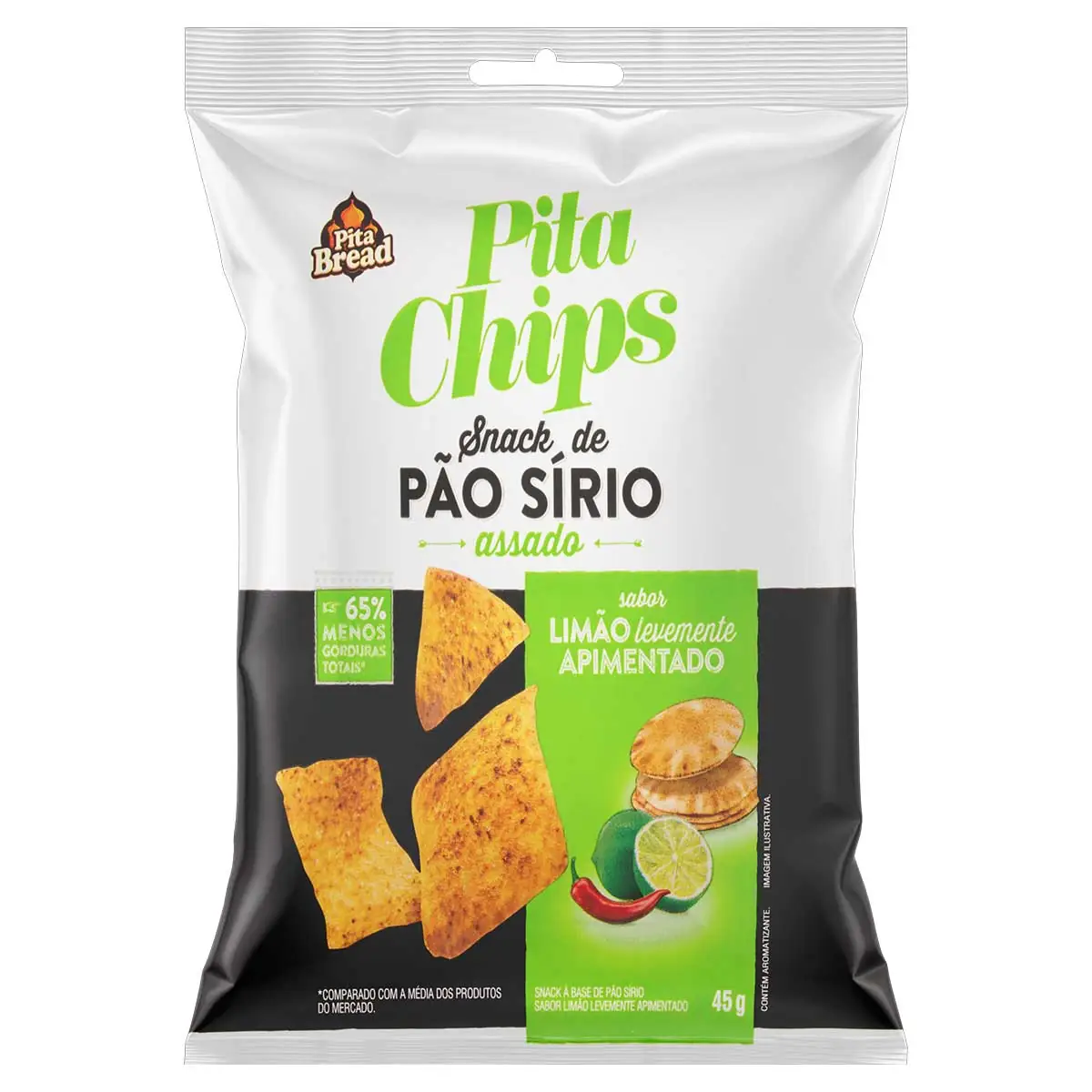 Snack De Pão Sírio Limão Levemente Apimentado Pita Chips Pacote 45g