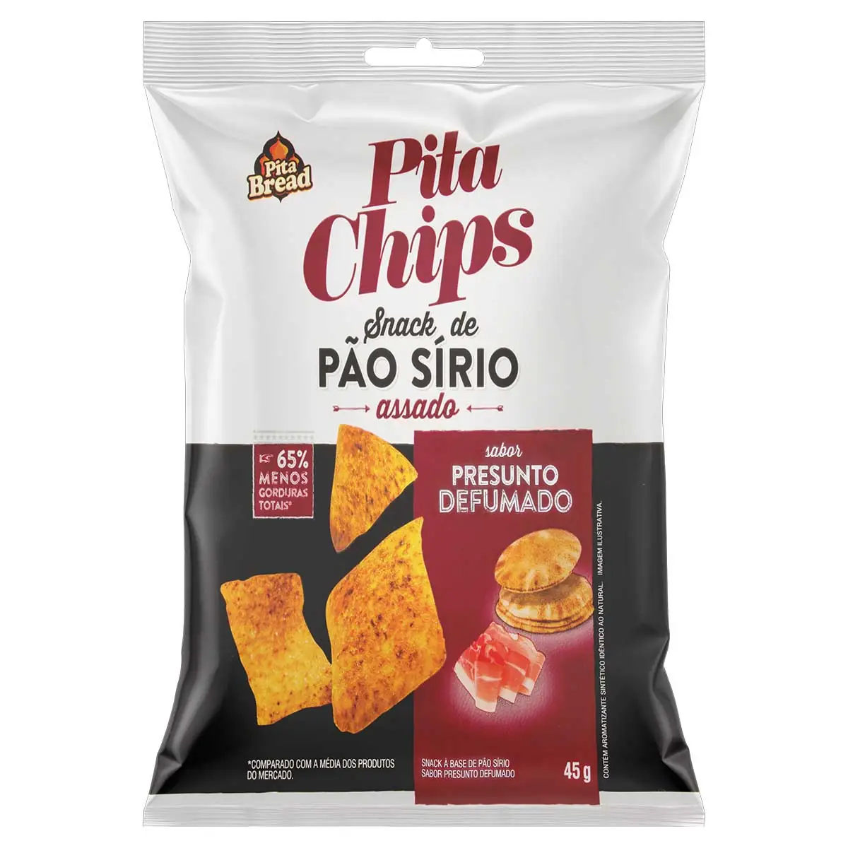 Snack De Pão Sírio Presunto Defumado Pita Chips Pacote 45g