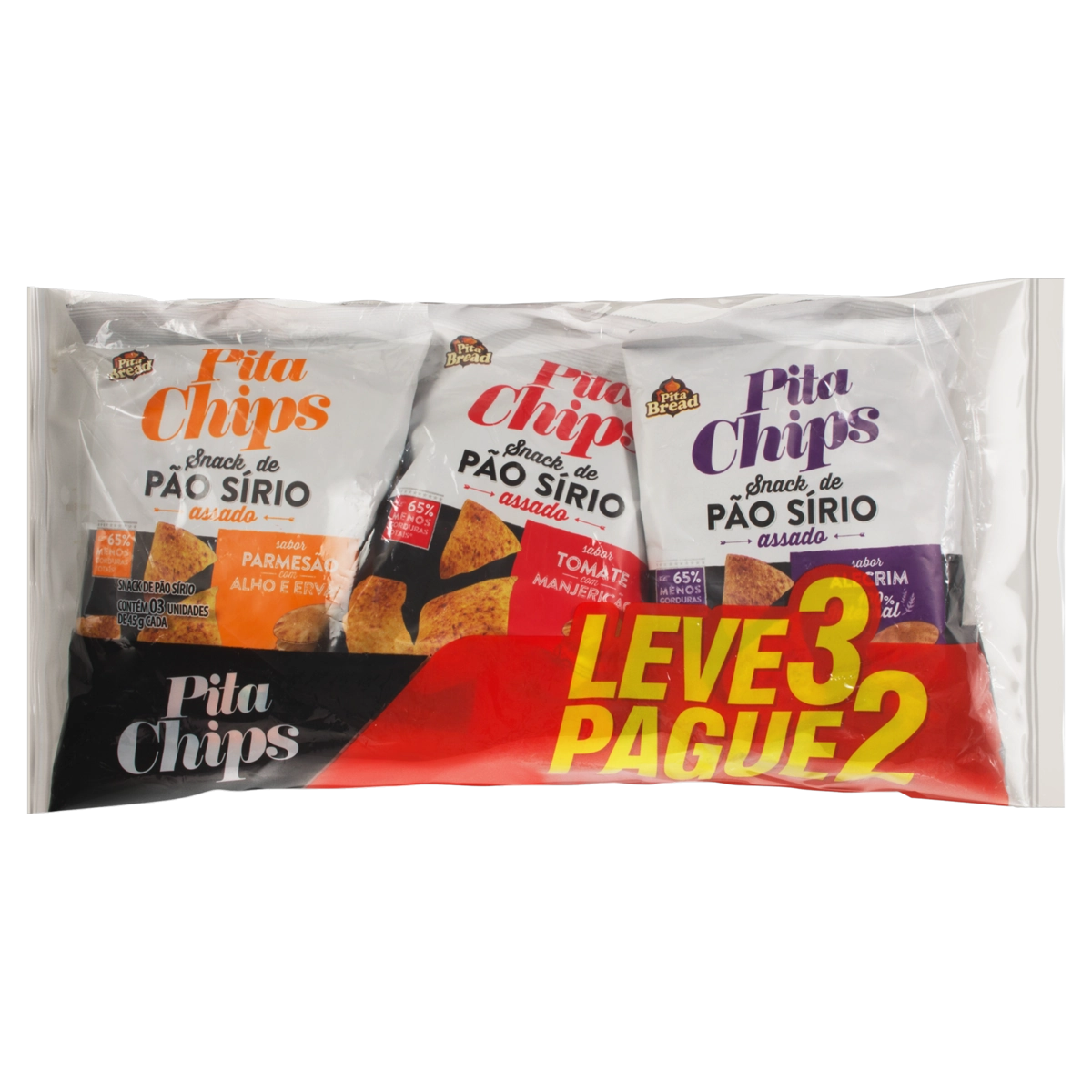 Snack De Pão Sírio Parmesão Com Alho E Ervas, Tomate Com Manjericão E Alecrim Pita Chips Pacote Leve