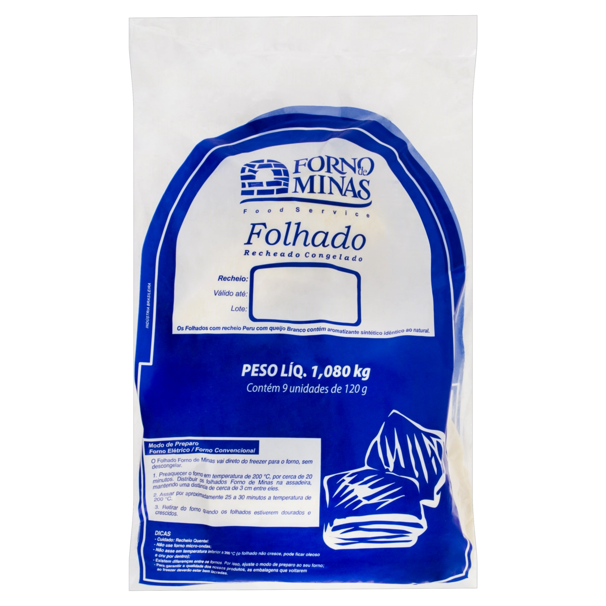 Folhado Congelado Recheio Peru Com Queijo Branco Forno De Minas Profissional Pacote 1,08kg
