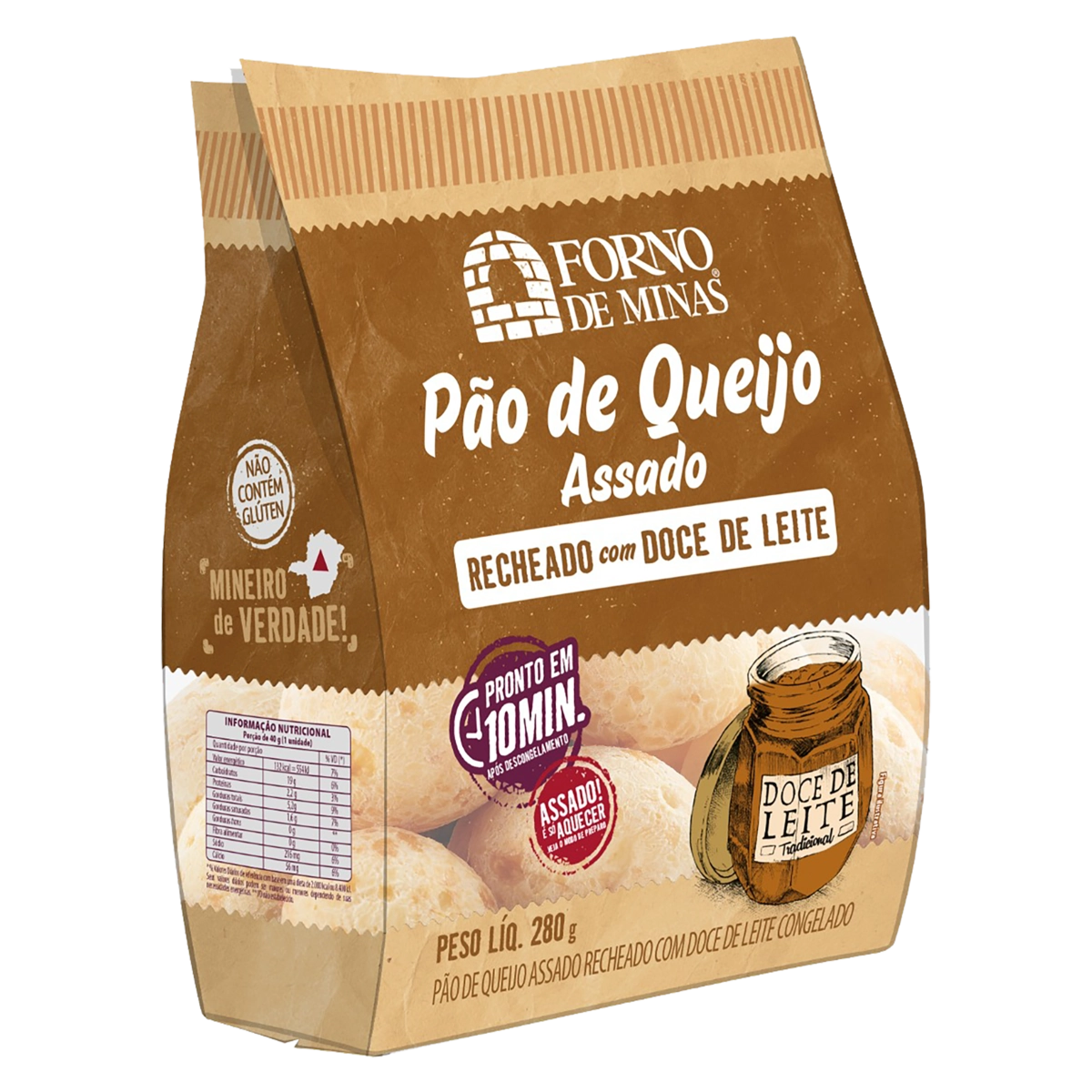 Pão de queijo Assado Reacheado Doce de Leite 280g Forno de Minas