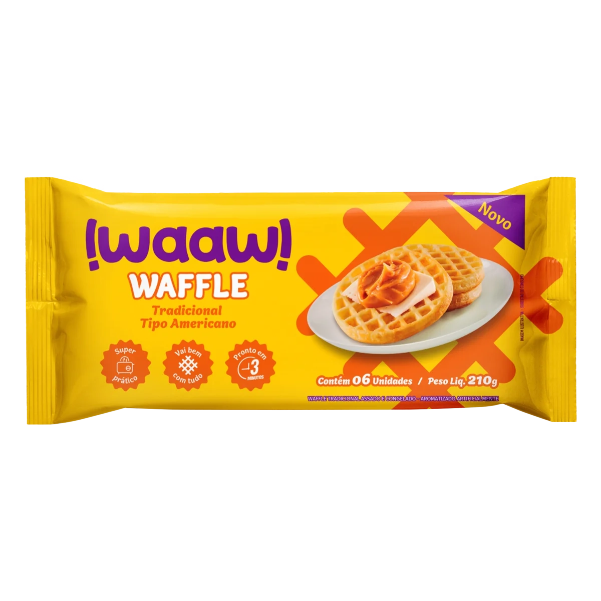 Waffle Congelado Tradicional Waaw Pacote 210g 6 Unidades