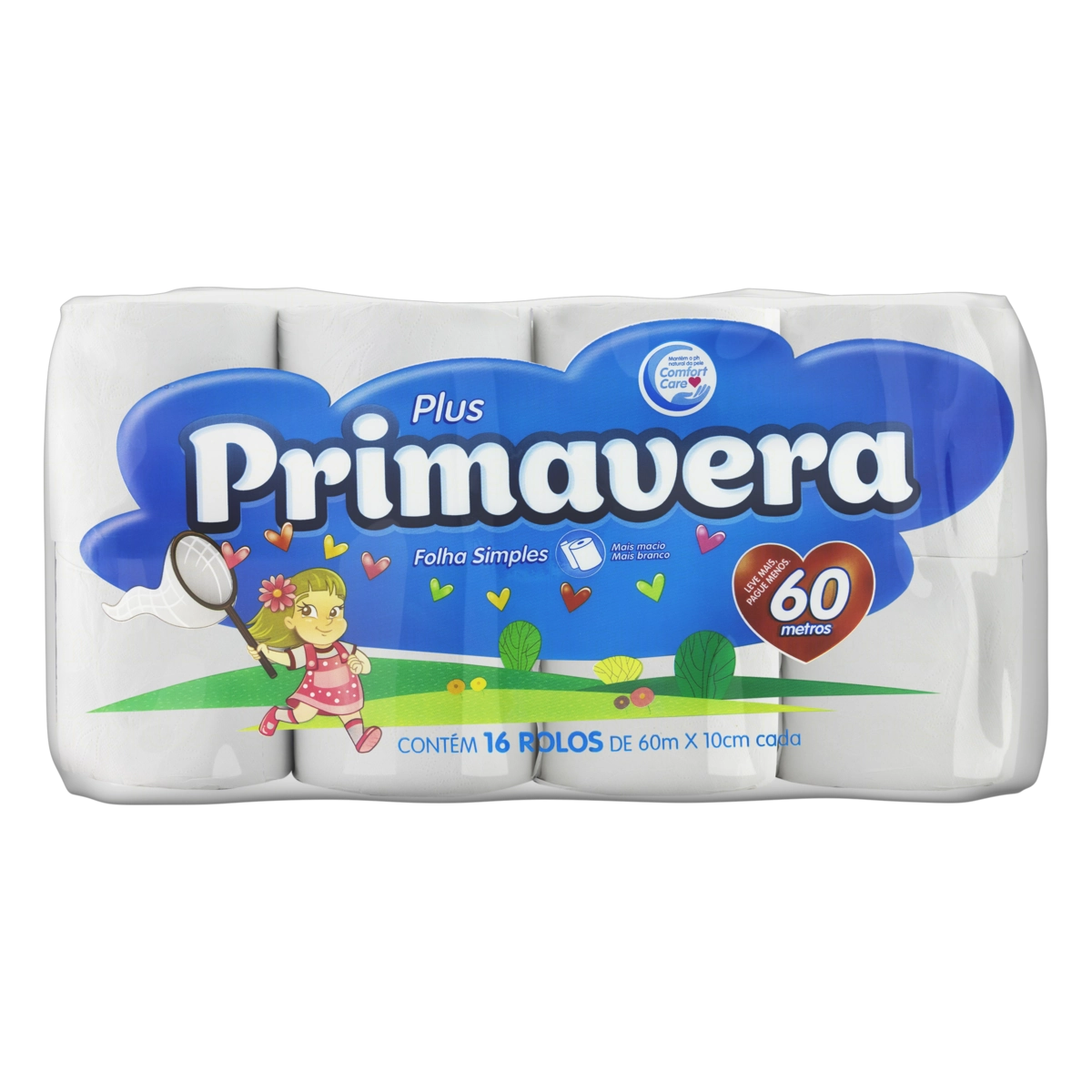 Papel Higiênico Folha Simples Primavera Plus 60m Pacote 16 Unidades Leve Mais Pague Menos