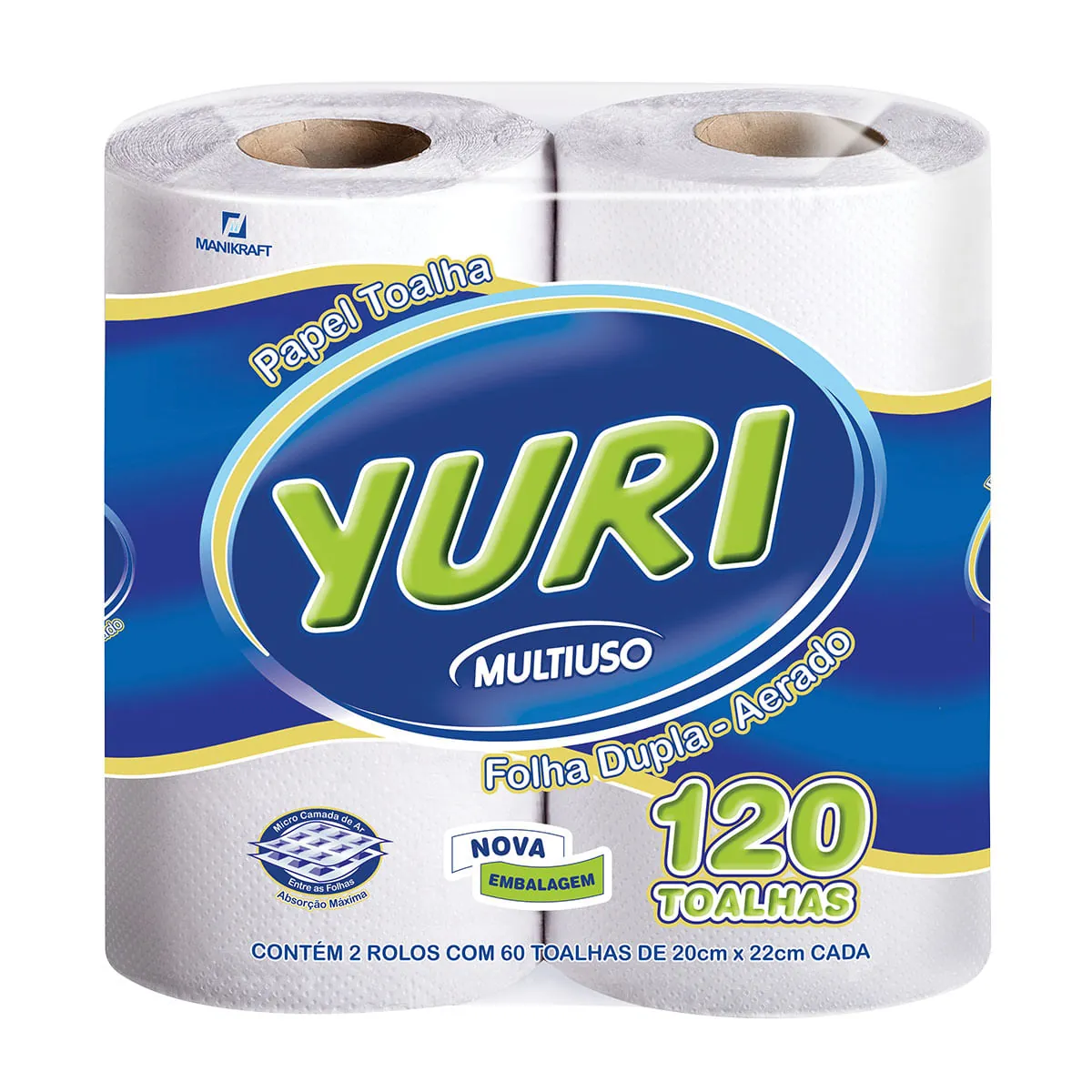 Toalha De Papel Folha Dupla Yuri Pacote 2 Unidades