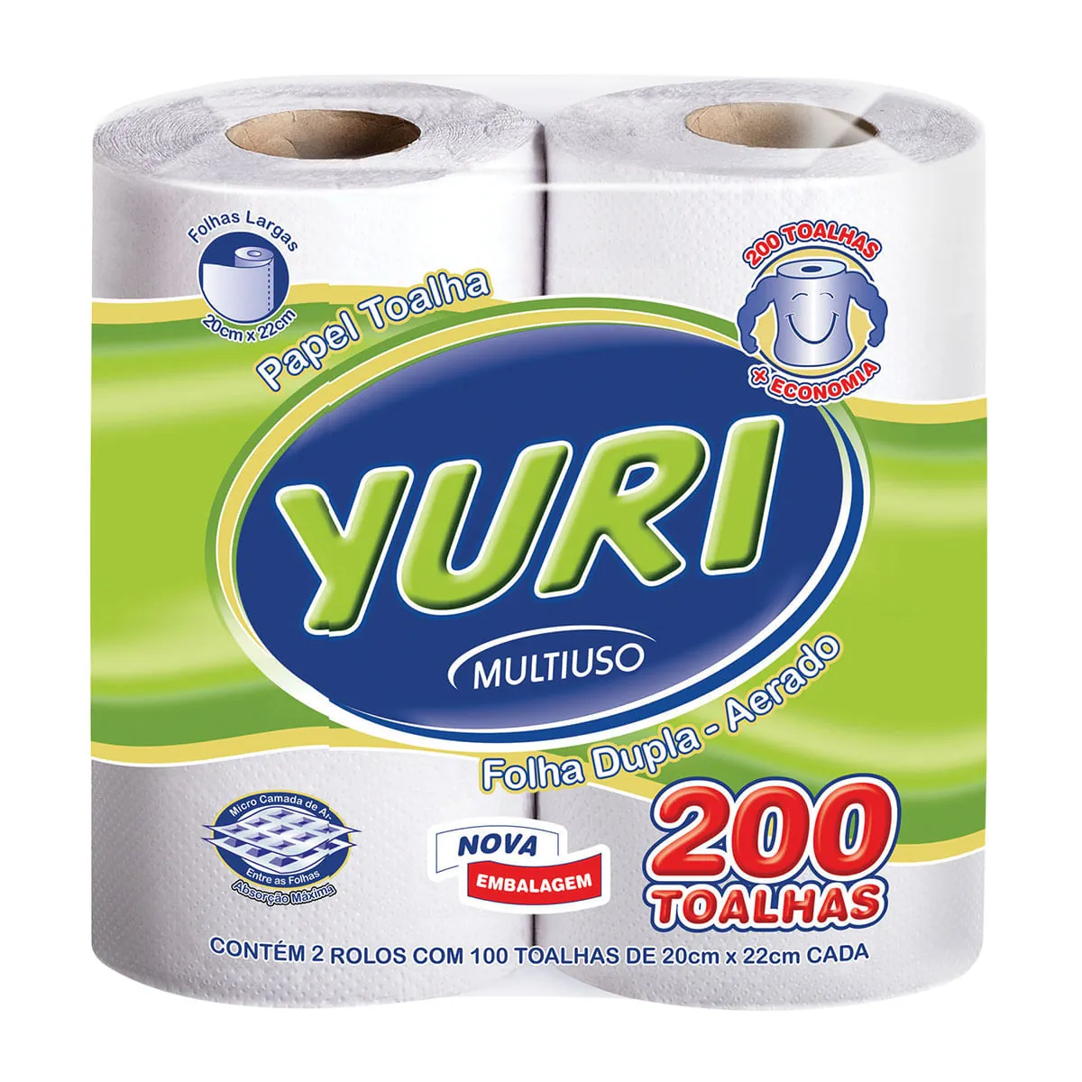 Toalha De Papel Folha Dupla Yuri Pacote 2 Unidades