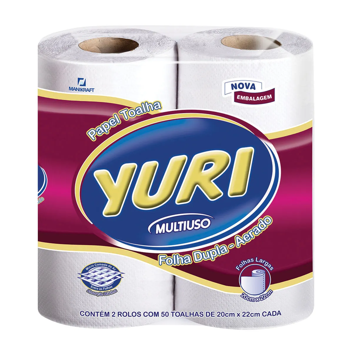 Toalha De Papel Folha Dupla Aerada Yuri Pacote 2 Unidades