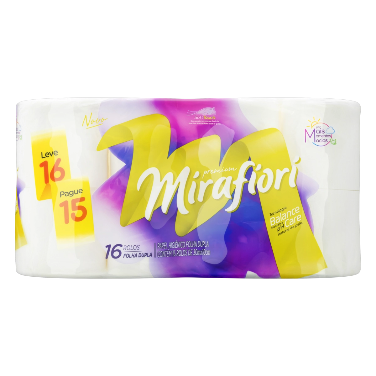 Papel Higiênico Folha Dupla Mirafiori Premium 30m Pacote Leve 16 Pague 15 Unidades