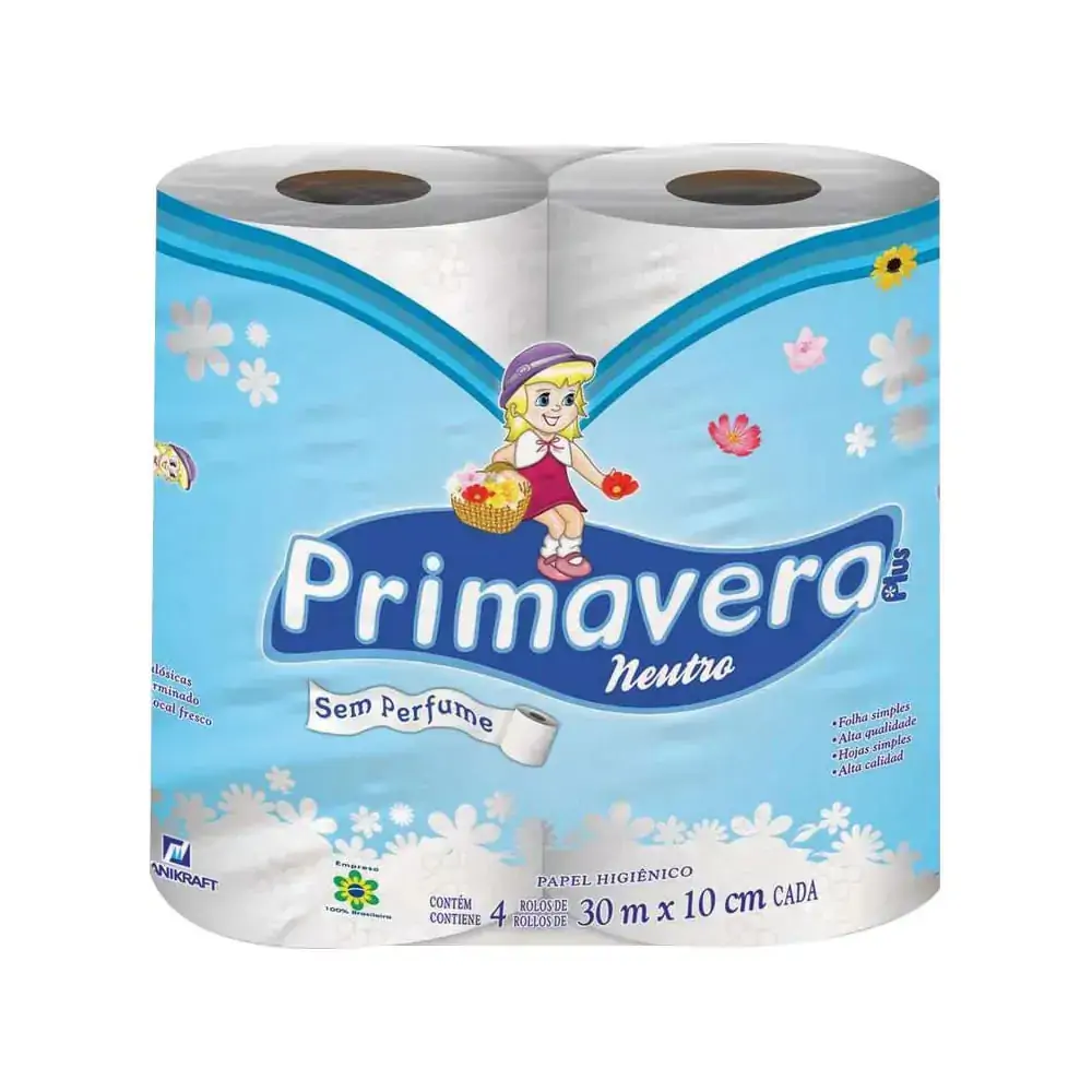 Papel Higiênico Folha Simples Primavera Eco Natural 60m Pacote 4 Unidades Leve Mais Pague Menos