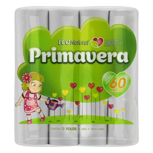 Papel Higiênico Folha Simples Primavera Eco Natural 60m Pacote 12 Unidades Leve Mais Pague Menos