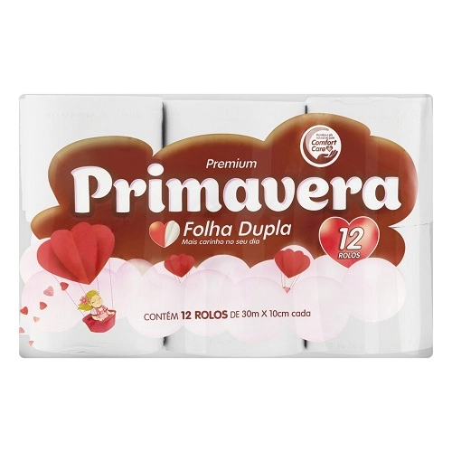 Papel Higiênico Folha Dupla Primavera Premium 30m Pacote 12 Unidades