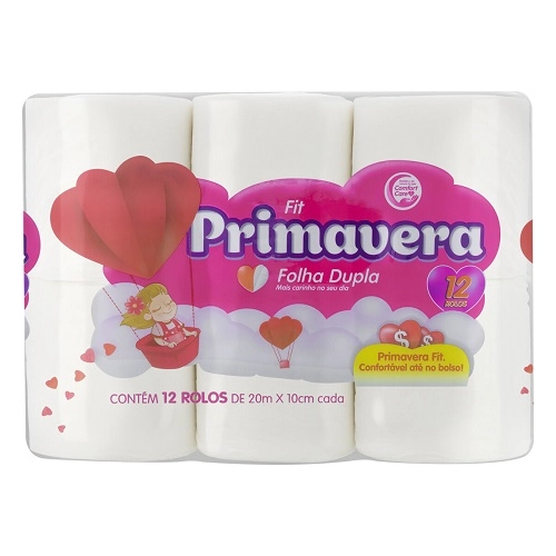 Papel Higiênico Folha Dupla Primavera Fit 20m Pacote 12 Unidades