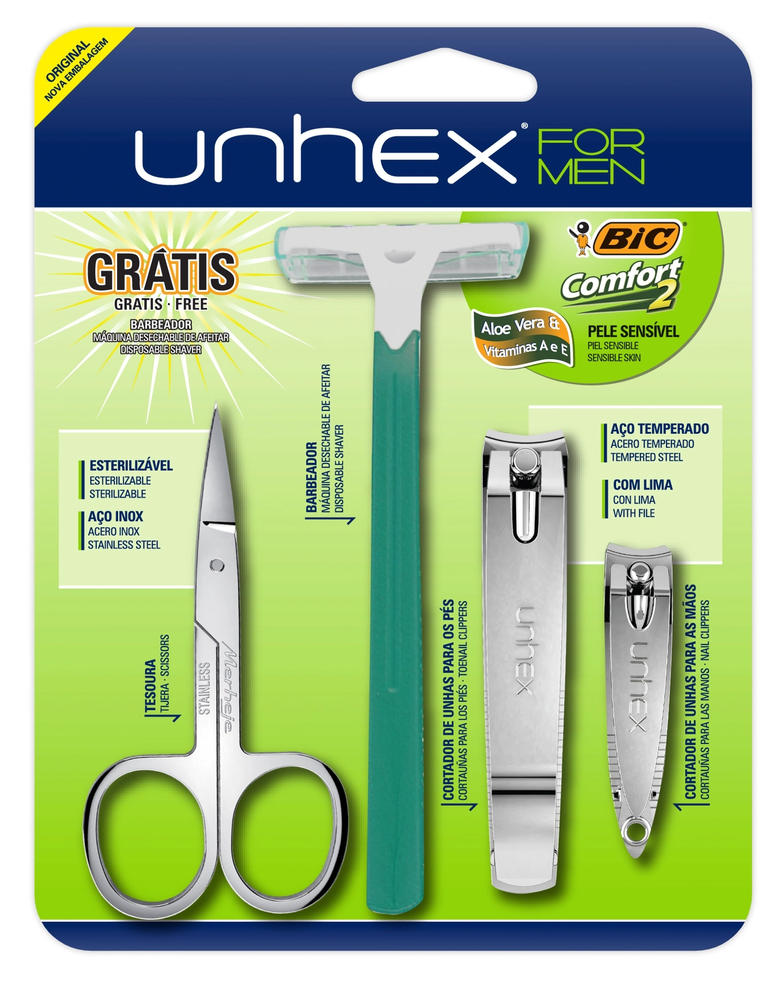 Kit Unhex For Men Com Barbeador Bic