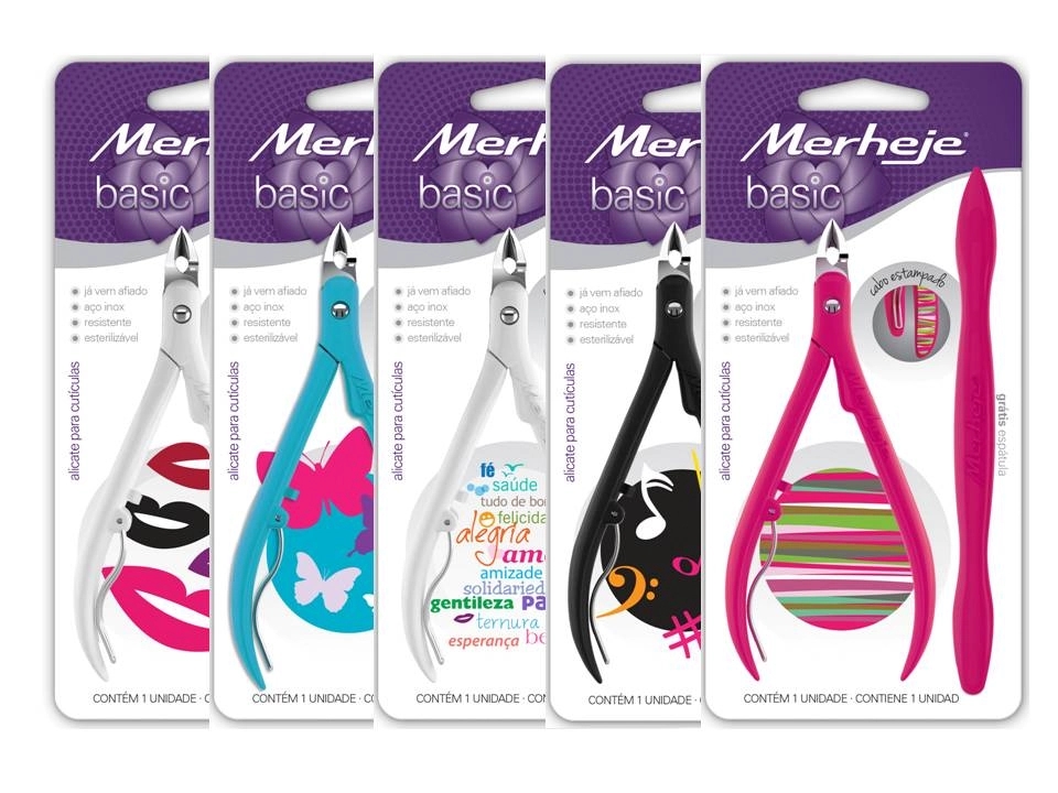 Alicate Para Cutículas Decorado Merheje Basic Com Espátula V.2 Mix