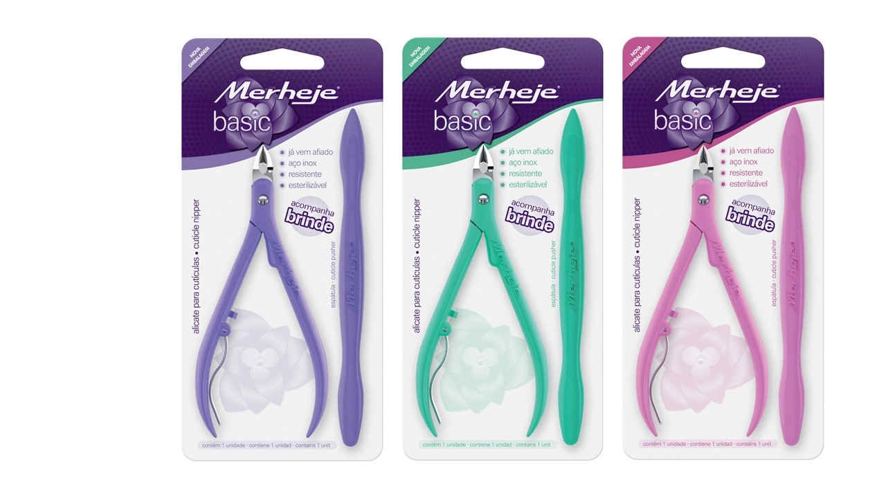 Alicate Para Cutículas Merheje Basic Com Espátula Mix 1 Dz.
