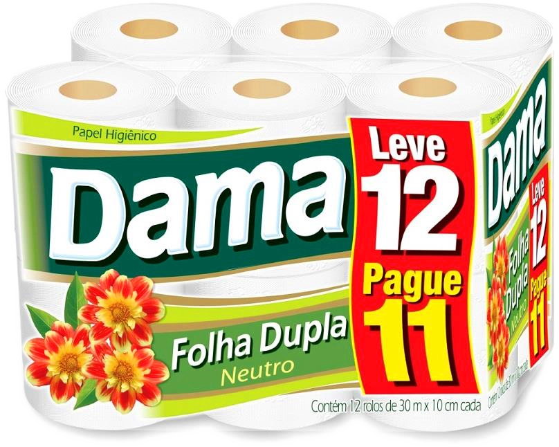 Papel Higiênico Dama Neutro Lv12pg11 Rolos Folha Dupla