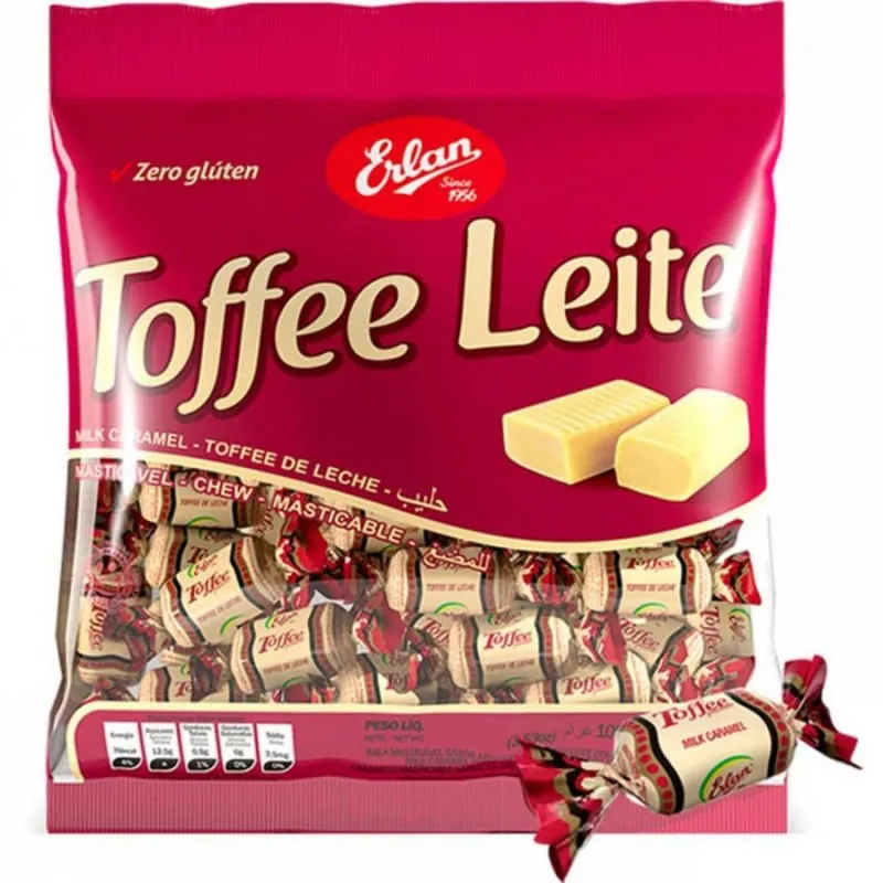 Bala Mastigável Toffe de Leite Erlan Premium Pacote 600g
