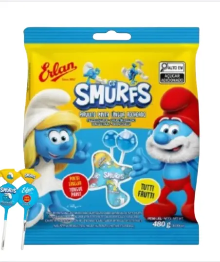 Pirulito Smurfs Recheado 480g Erlan
