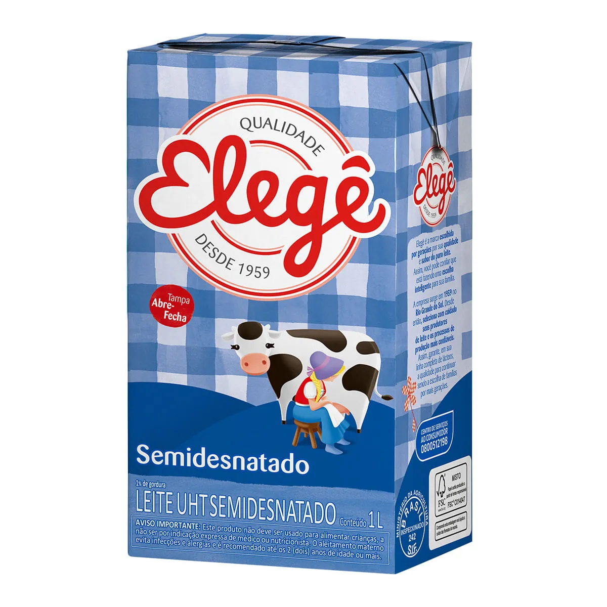 Leite Uht Semidesnatado Elegê Caixa 1l