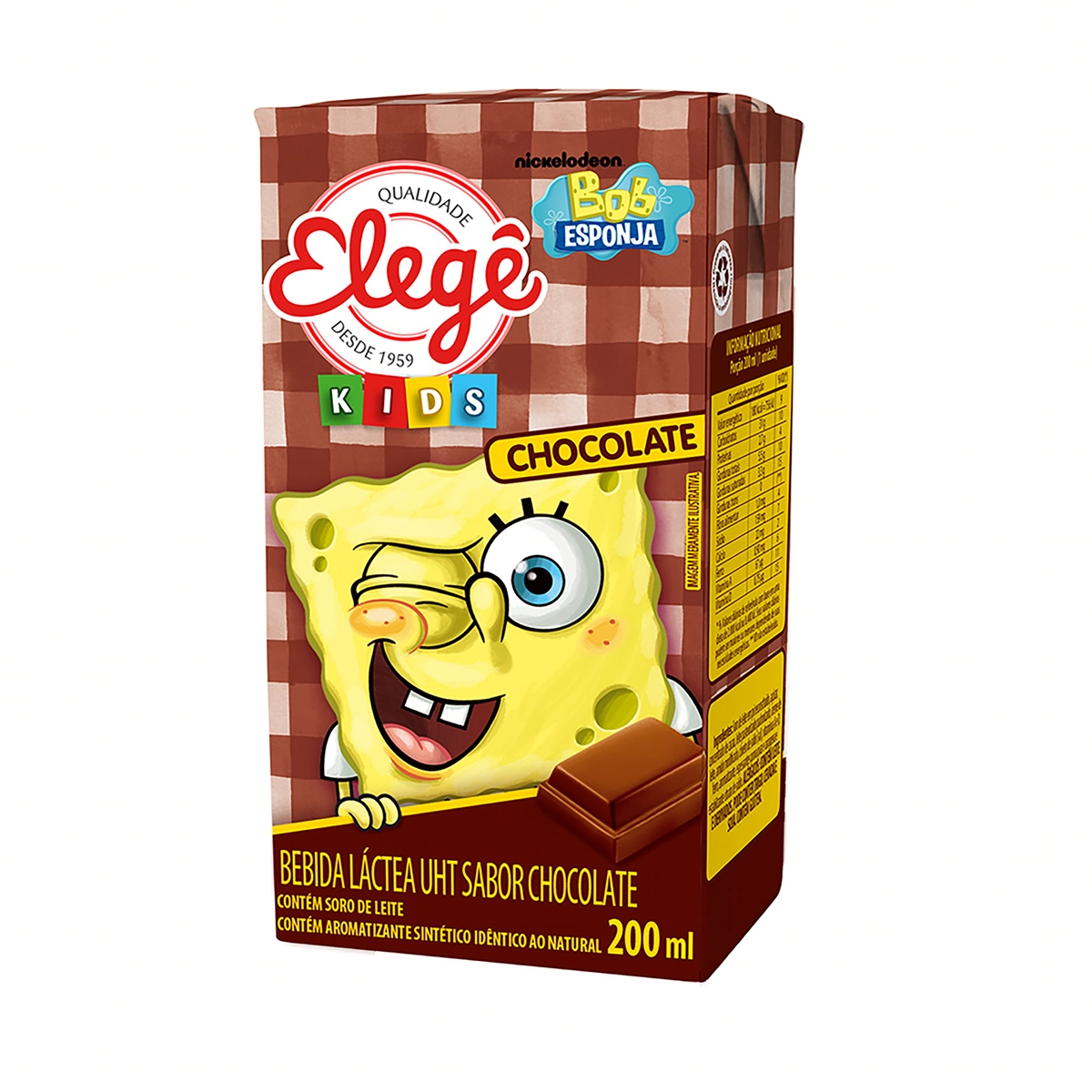 Bebida Láctea Uht Chocolate Bob Esponja Elegê Kids Caixa 200ml