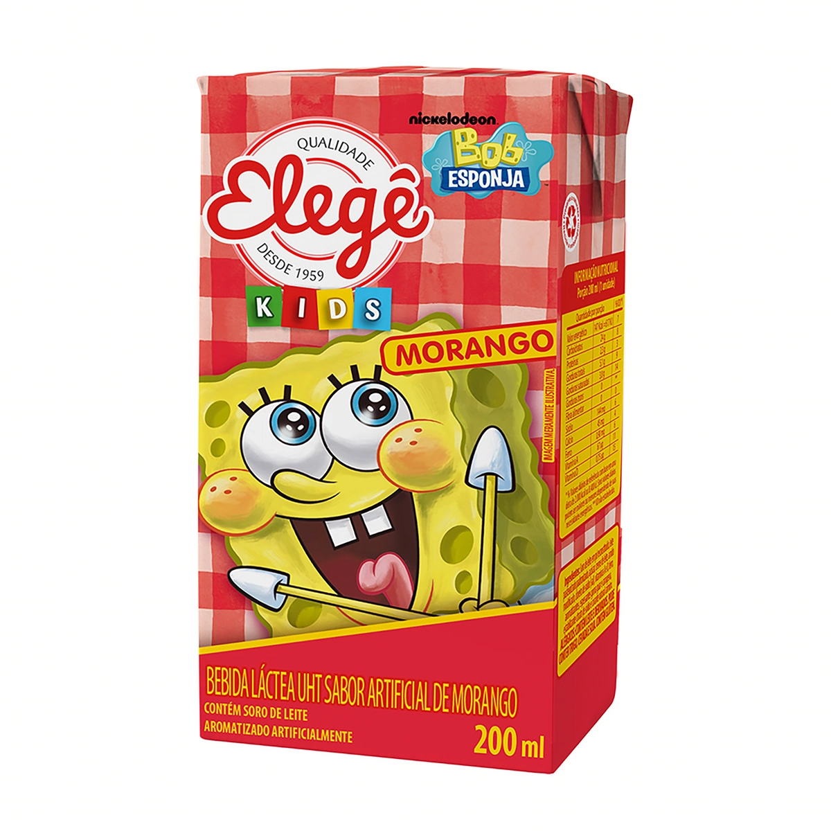 Bebida Láctea Uht Morango Bob Esponja Elegê Kids Caixa 200ml