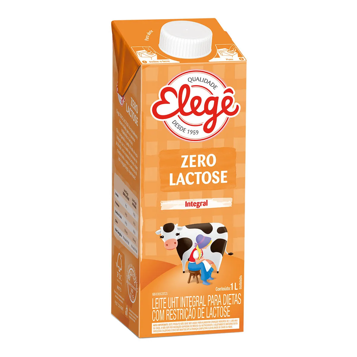 Leite Uht Integral Zero Lactose Elegê Caixa Com Tampa 1l