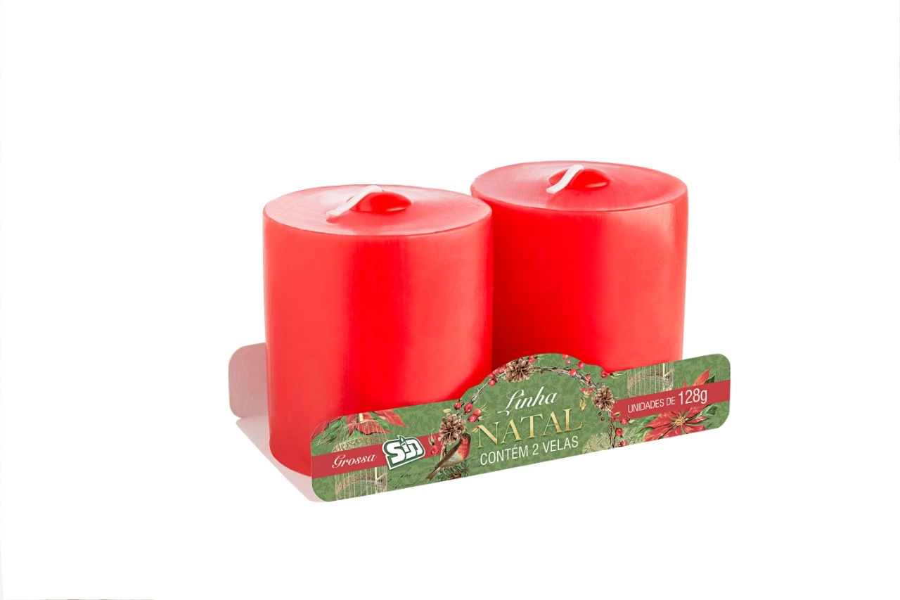 Vela Decorativa Natal Grossa Vermelha Sao Domingos C/2