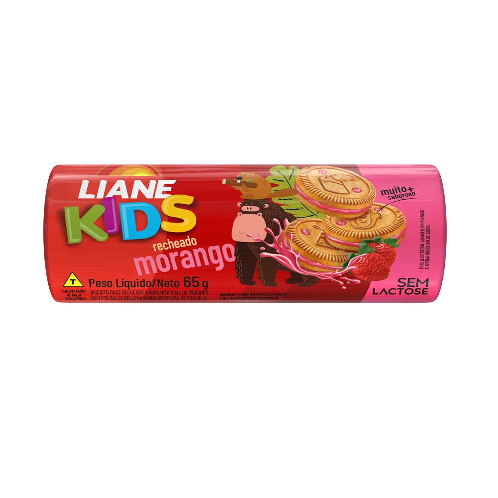Bisc Rech Liane Kids Morango S/lactose 65g