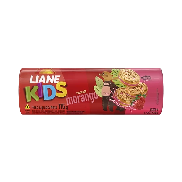 Bisc Rech Liane Kids Morango S/lactose 115g