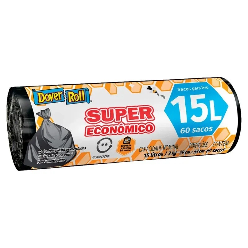 Saco Para Lixo 15l Dover Roll Super Econômico 60 Unidades