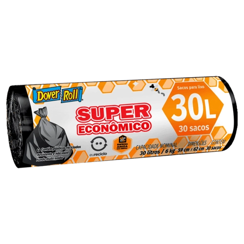 Saco Para Lixo 30l Dover Roll Super Econômico 30 Unidades