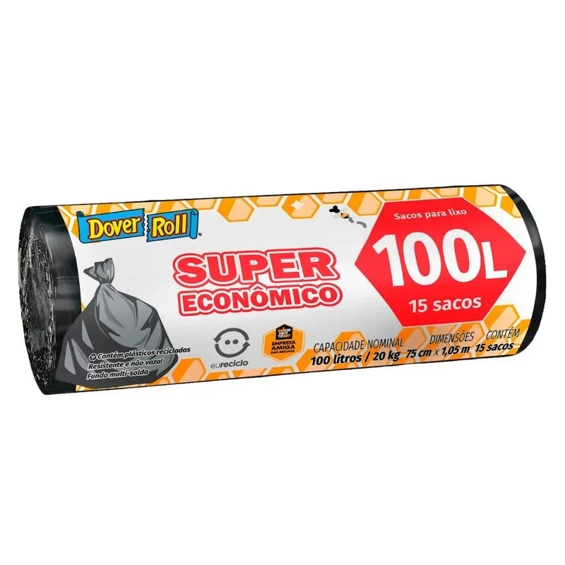 Saco Para Lixo 100l Dover Roll Super Econômico 15 Unidades