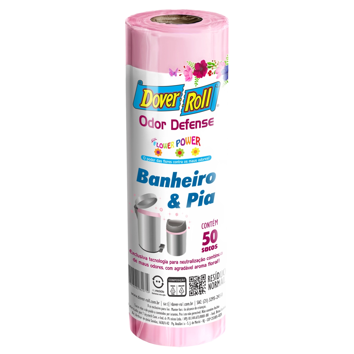 Saco Para Lixo Pia E Banheiro Flower Power 10l Dover Roll Odor Defense 50 Unidades