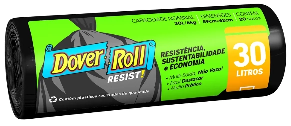 Saco Para Lixo Preto 30l Dover Roll Resist 20 Unidades