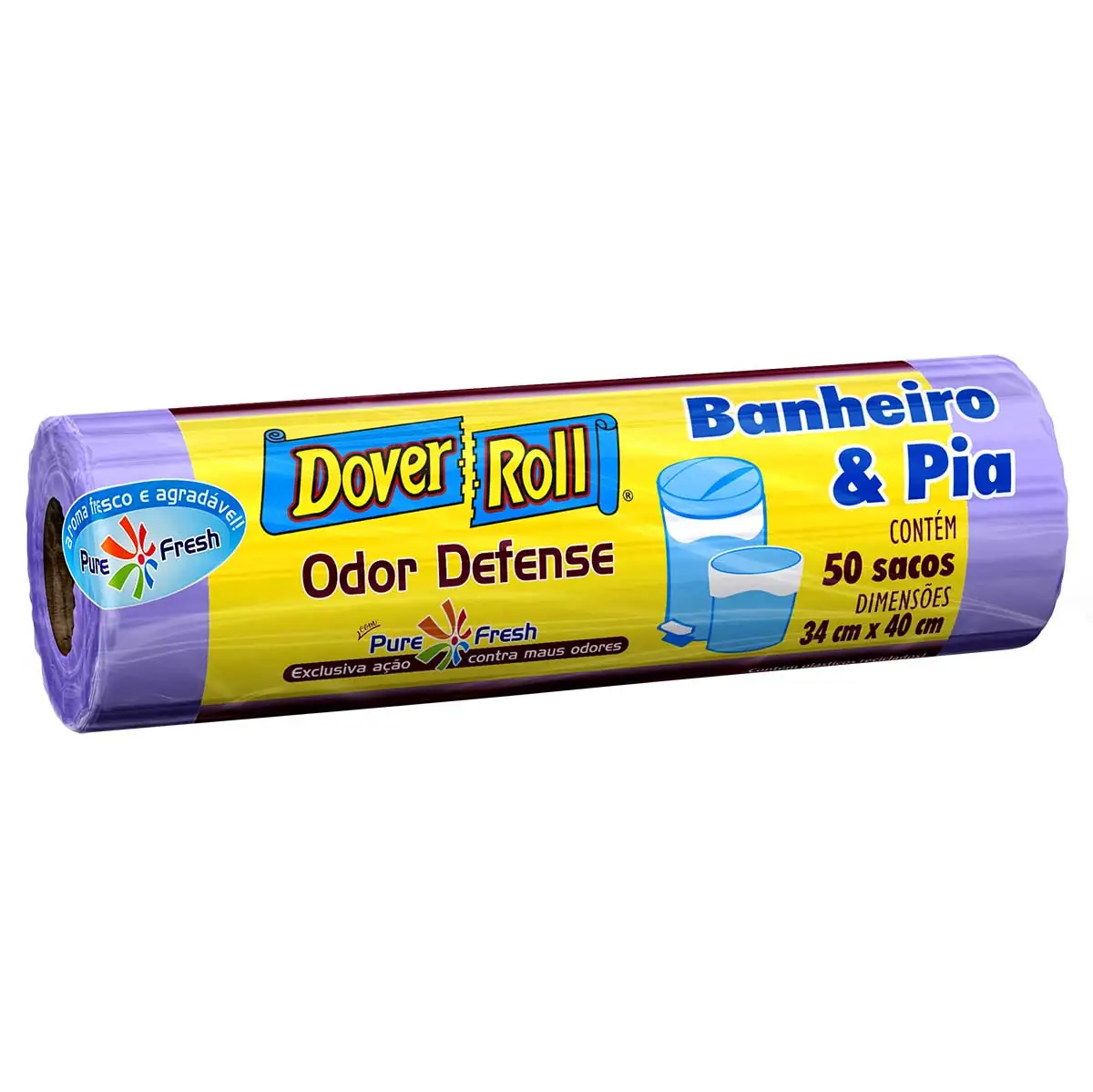 Saco para Lixo Dover Roll Banheiro e Pia Odor Defense Lilás Rolo com 50 Sacos