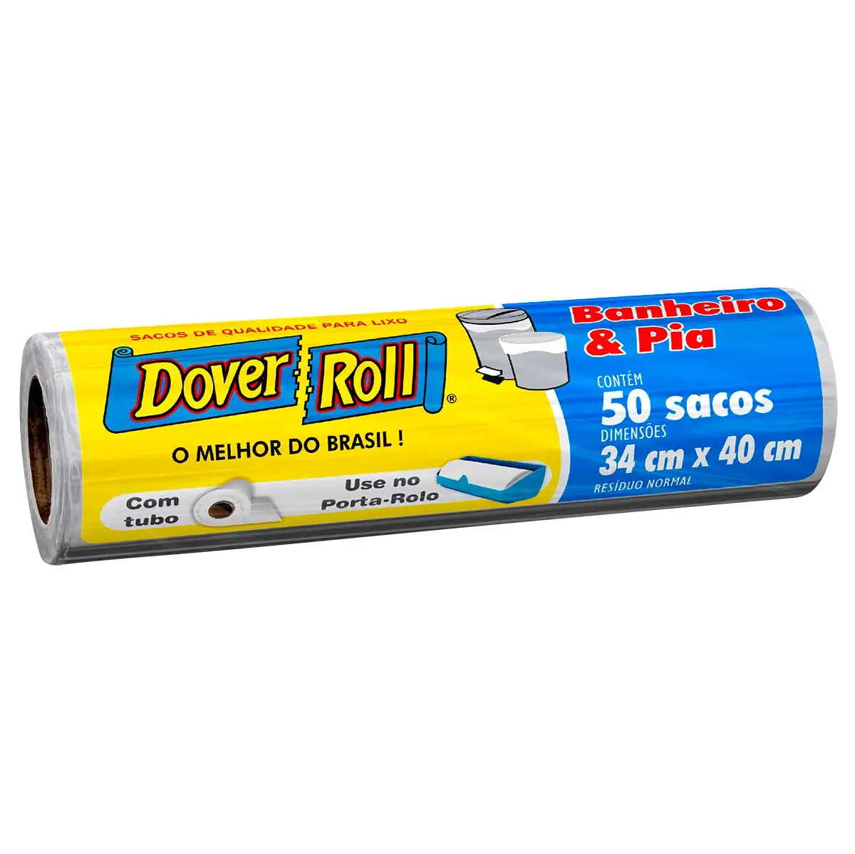 Saco de Lixo Dover Roll Banheiro & Pia Branco com 50 Unidades de 10 Litros